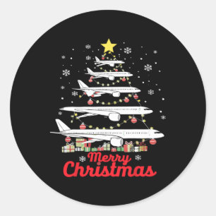 Airplane Christmas Tree Merry Christmas Most Likel Classic Round Sticker