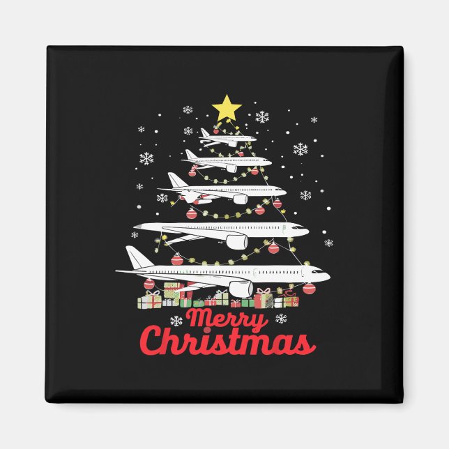 Airplane Christmas Tree Merry Christmas Most Likel Magnet (Front)
