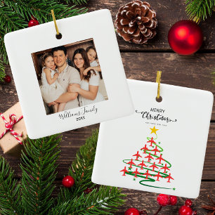 Airplane Christmas Tree & Photo Simple Aviation Ceramic Ornament