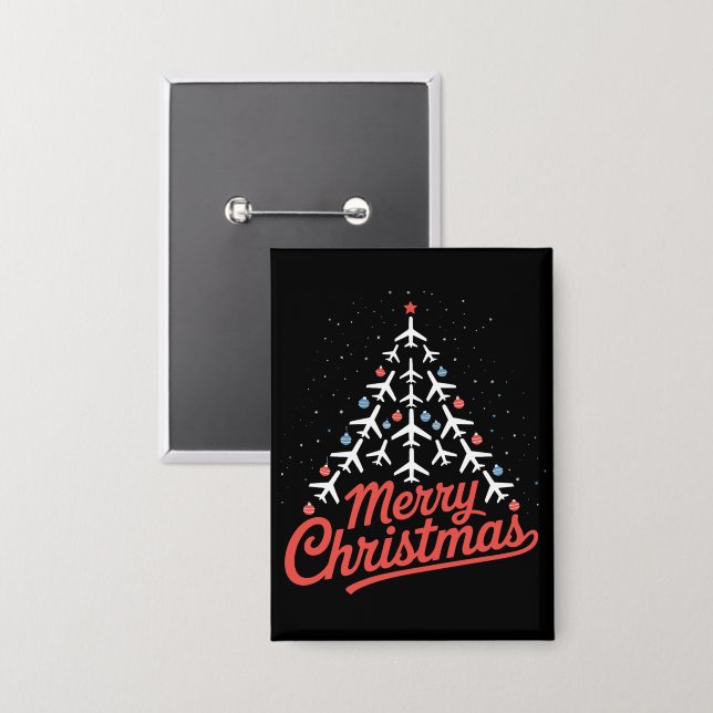 Airplane Christmas Tree Pilot Button (Front/Back)