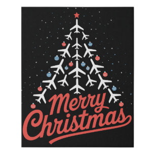 Airplane Christmas Tree Pilot Faux Canvas Print