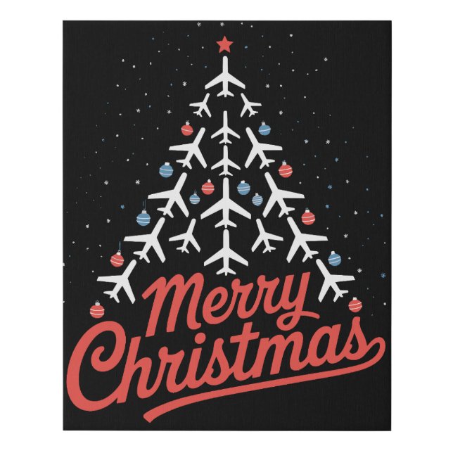 Airplane Christmas Tree Pilot Faux Canvas Print (Front)