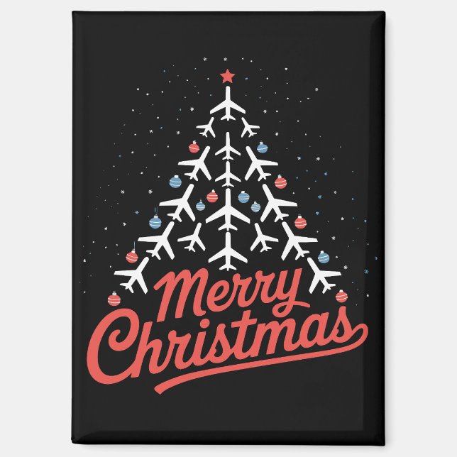 Airplane Christmas Tree Pilot Magnet (Front)