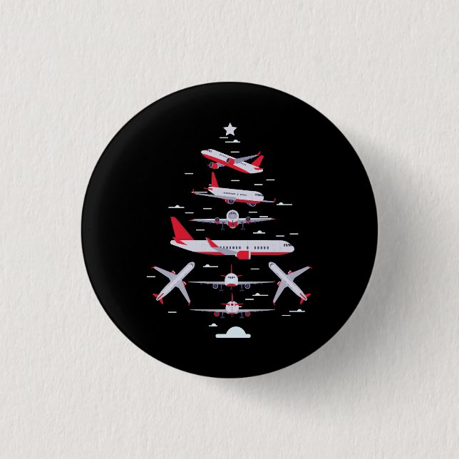 Airplane Christmas Tree Pilot Merry Christmas Xmas Button (Front)