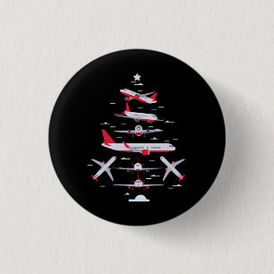Airplane Christmas Tree Pilot Merry Christmas Xmas Button