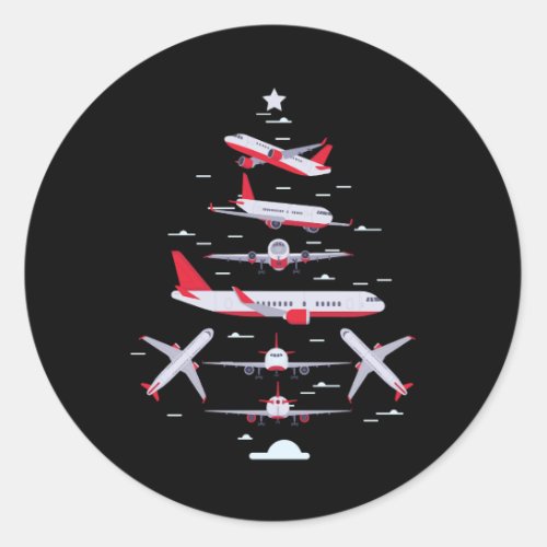 Airplane Christmas Tree Pilot Merry Christmas Xmas Classic Round Sticker