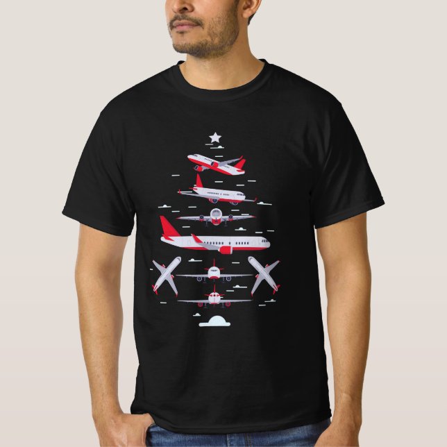 Airplane Christmas Tree Pilot Merry Christmas Xmas T-Shirt (Front)