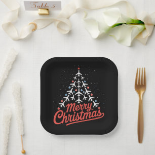 Airplane Christmas Tree Pilot Paper Plates