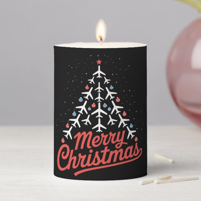 Airplane Christmas Tree Pilot Pillar Candle (In Situ)