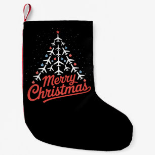 Airplane Christmas Tree Pilot Small Christmas Stocking