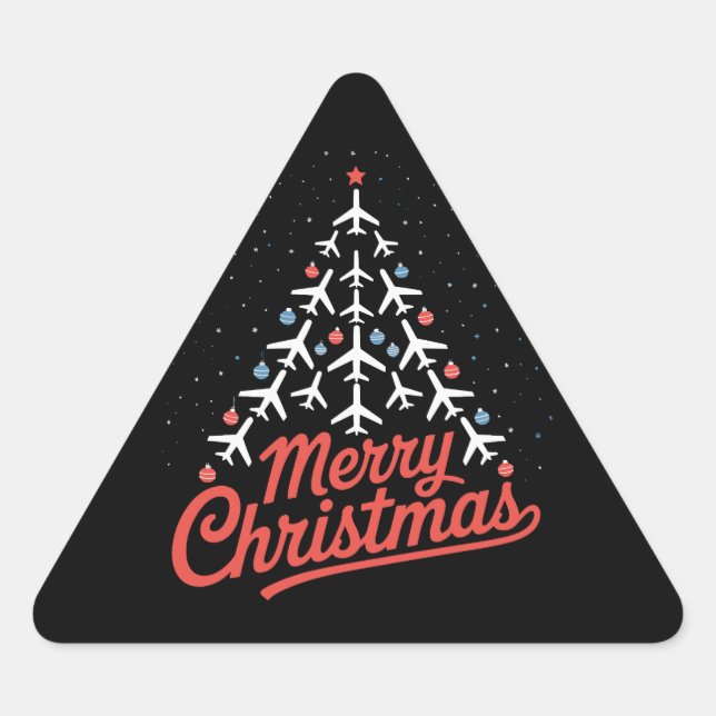 Airplane Christmas Tree Pilot Triangle Sticker (Front)
