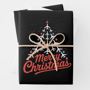 Airplane Christmas Tree Pilot Wrapping Paper Sheets