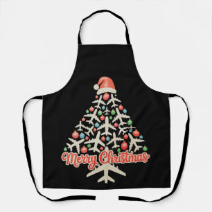 Airplane Christmas Tree Pilot Xmas Holiday Family Apron