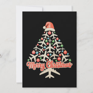 Airplane Christmas Tree Pilot Xmas Holiday Family Card