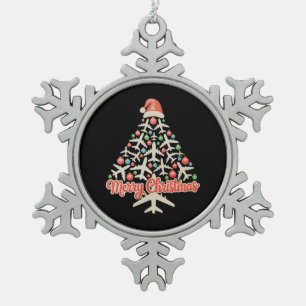 Airplane Christmas Tree Pilot Xmas Holiday Family Snowflake Pewter Christmas Ornament
