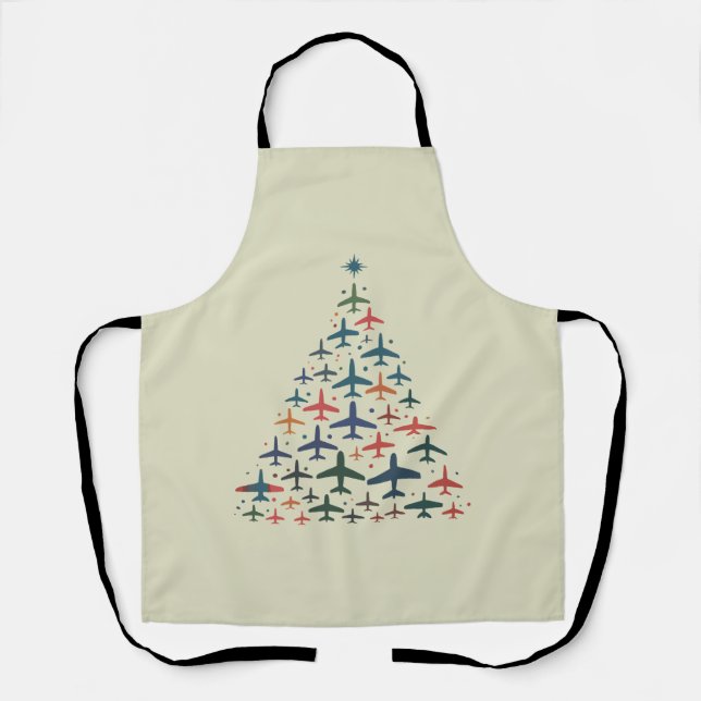 Airplane Christmas Tree Retro Pilot Flying Flight  Apron (Front)