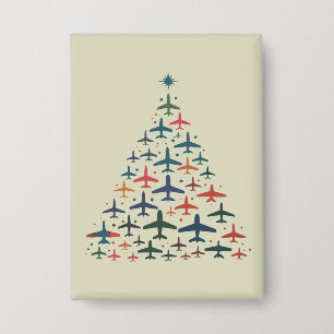 Airplane Christmas Tree Retro Pilot Flying Flight  Button