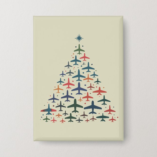Airplane Christmas Tree Retro Pilot Flying Flight  Button (Front)