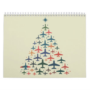 Airplane Christmas Tree Retro Pilot Flying Flight Calendar