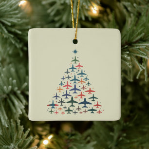 Airplane Christmas Tree Retro Pilot Flying Flight Ceramic Ornament