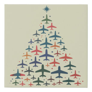 Airplane Christmas Tree Retro Pilot Flying Flight  Faux Canvas Print