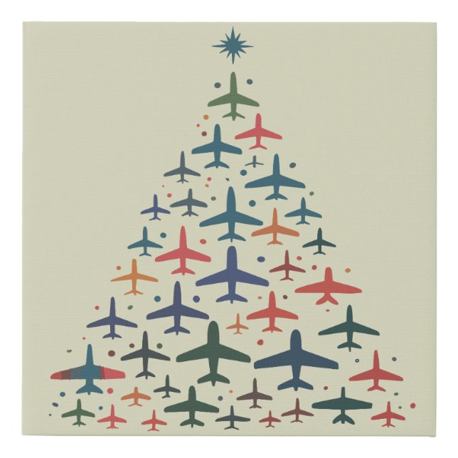 Airplane Christmas Tree Retro Pilot Flying Flight  Faux Canvas Print (Front)