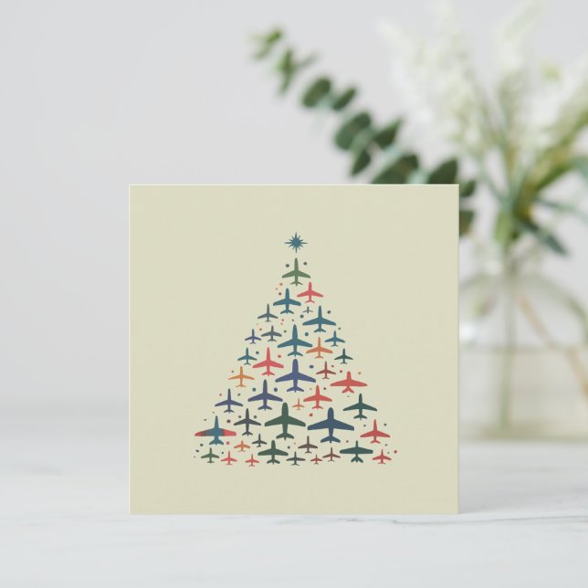 Airplane Christmas Tree Retro Pilot Flying Flight  Invitation (Standing Front)