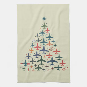 Airplane Christmas Tree Retro Pilot Flying Flight Kitchen Towel