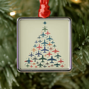 Airplane Christmas Tree Retro Pilot Flying Flight Metal Ornament