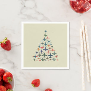 Airplane Christmas Tree Retro Pilot Flying Flight Napkins