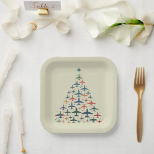 Airplane Christmas Tree Retro Pilot Flying Flight  Paper Plates