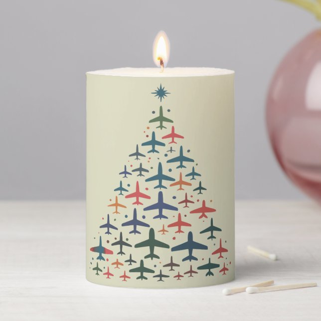 Airplane Christmas Tree Retro Pilot Flying Flight  Pillar Candle (In Situ)