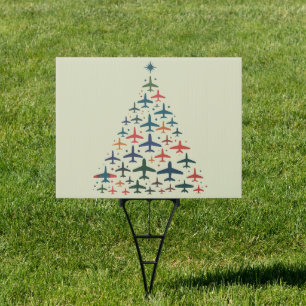 Airplane Christmas Tree Retro Pilot Flying Flight Sign