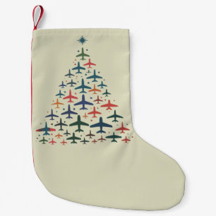 Airplane Christmas Tree Retro Pilot Flying Flight  Small Christmas Stocking