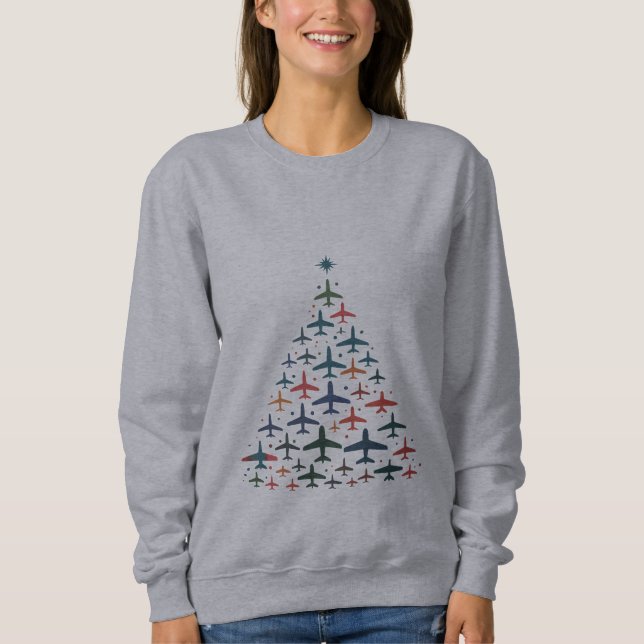 Airplane Christmas Tree Retro Pilot Flying Flight  Sweatshirt (Front)