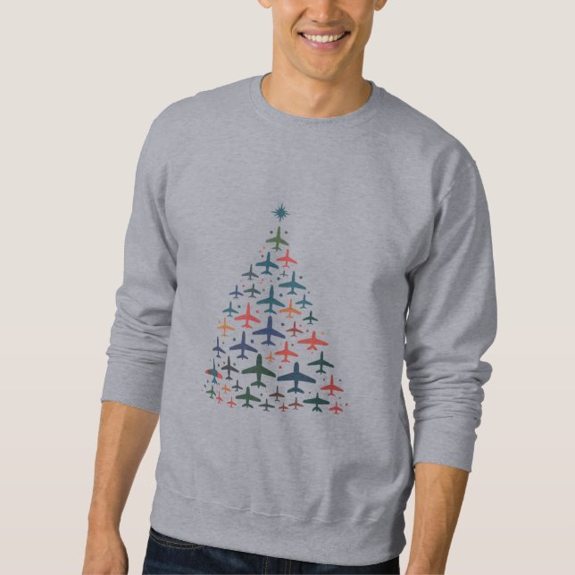 Airplane Christmas Tree Retro Pilot Flying Flight  Sweatshirt (Front)