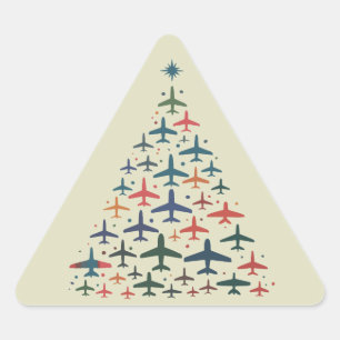 Airplane Christmas Tree Retro Pilot Flying Flight  Triangle Sticker