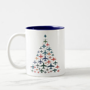 Airplane Christmas Tree Retro Pilot Flying Flight  Two-Tone Coffee Mug
