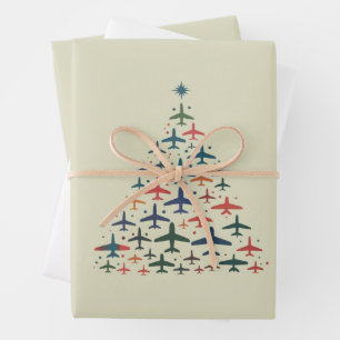 Airplane Christmas Tree Retro Pilot Flying Flight  Wrapping Paper Sheets