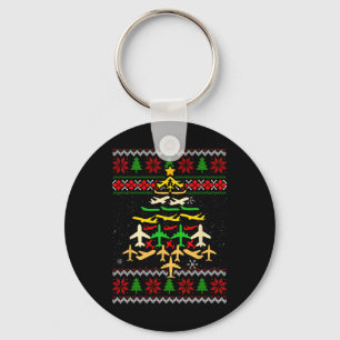 Airplane Christmas Tree Ugly Xmas Sweater Decorati Keychain