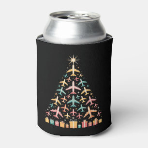 Airplane Christmas Tree Xmas Holiday Aviation Can Cooler