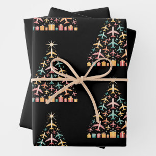 Airplane Christmas Tree Xmas Holiday Aviation Wrapping Paper Sheets