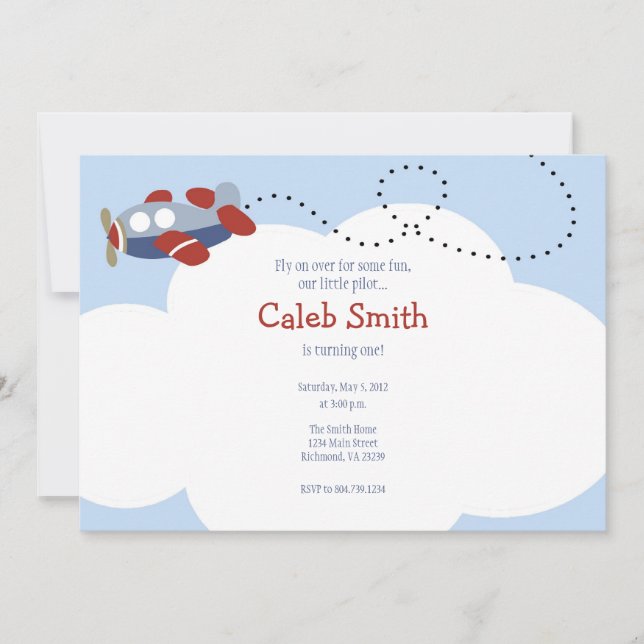 Airplane Cloud 1 Birthday Invitation (Front)