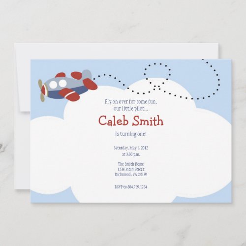 Airplane Cloud 1 Birthday Invitation