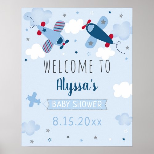 Airplane Clouds Baby Shower Welcome Poster