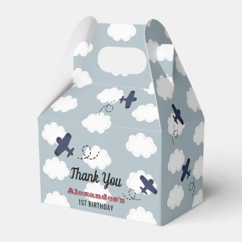 Airplane Clouds Blue Sky Boy Birthday Favor Boxes