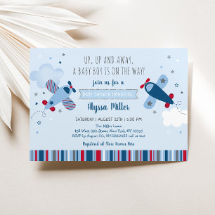 Airplane Clouds Boy Baby Shower Invitation