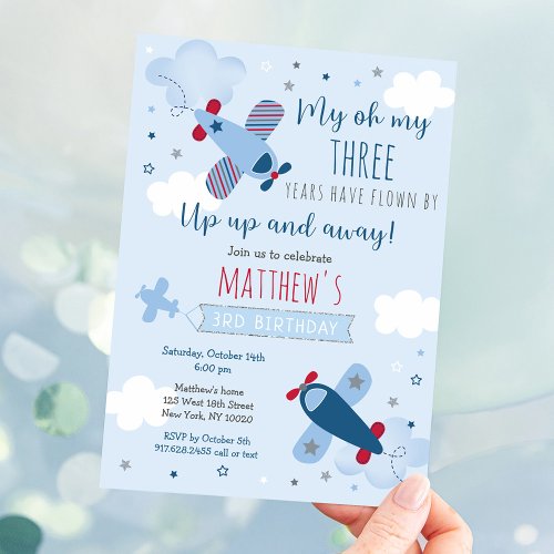 Airplane Clouds Boy Birthday Invitation