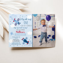 Airplane Clouds Boy First Birthday Invitation