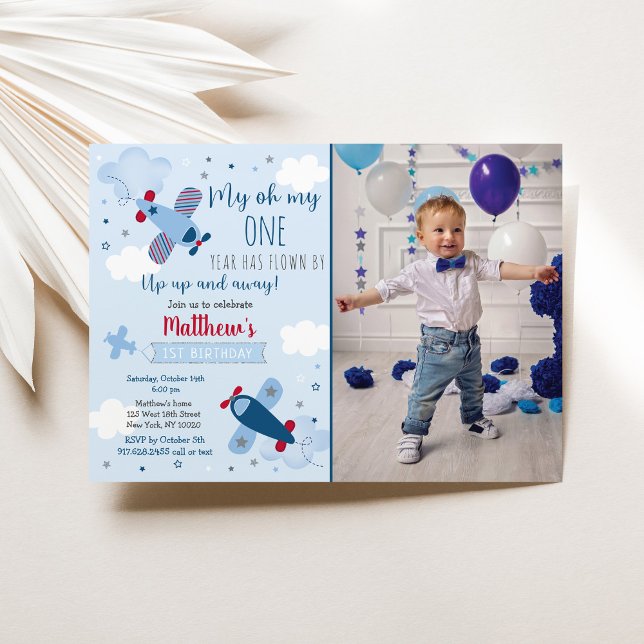 Airplane Clouds Boy First Birthday Invitation (Creator Uploaded)
